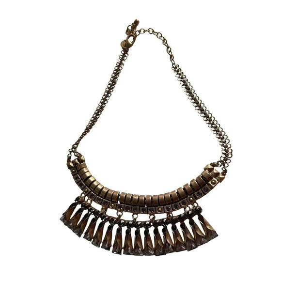 Chico's Womens Statement Necklace Bronze Color with Simulated Lavender Crystals - Picture 7 of 8